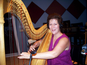 Martha Bush on the pedal harp at Eclipse Recording Company