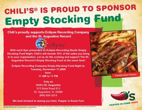 Chili's is proud to sponser the Empty Stocking Fund with Eclipse Recording Company