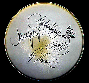 Signed Moody Blues Drum Head, a gift from Steve Corliss Bryant, at Eclipse Recording Company